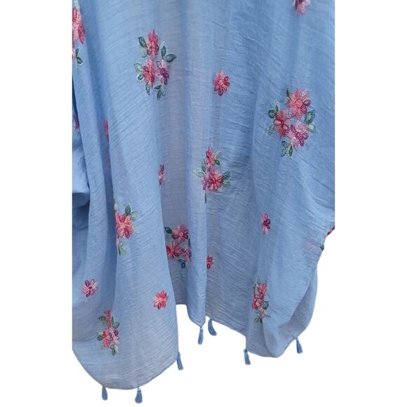 David and Young Blue Floral Embroidered Shawl Kimono Swim cover up Women's OS - Picture 4 of 6